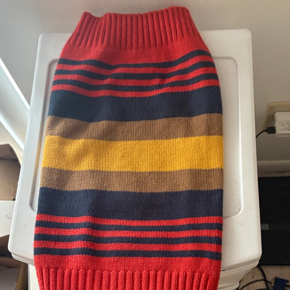 Striped Knit Pencil Skirt in Red, Navy & Mustard